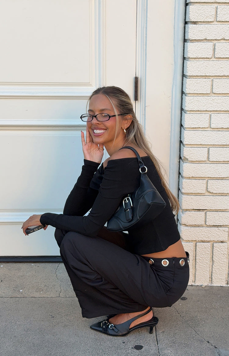 Marlin Black Off Shoulder Long Sleeve Top — 4