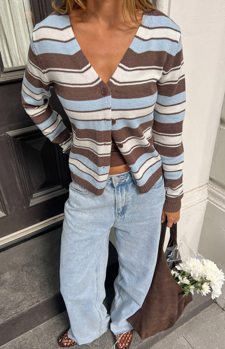 Misha Brown and Blue Stripe Button Down Cardigan — 3
