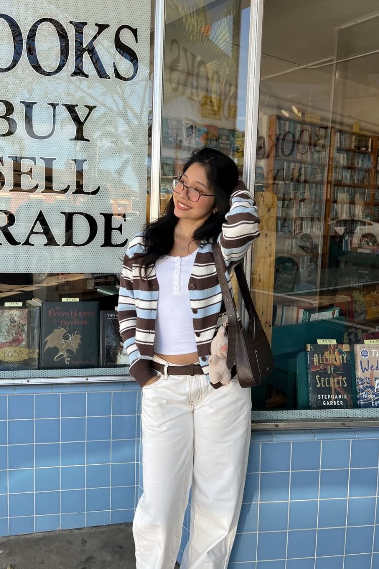 Misha Brown and Blue Stripe Button Down Cardigan — 16