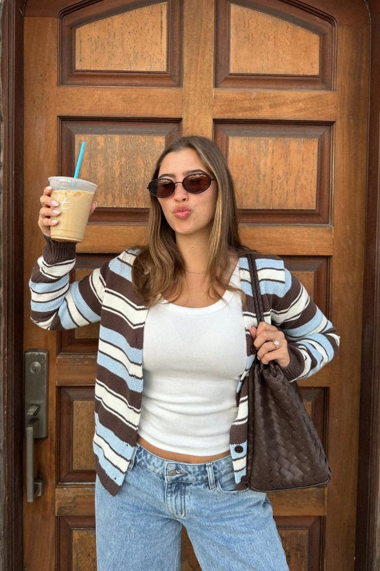 Misha Brown and Blue Stripe Button Down Cardigan — 18