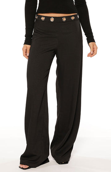 Devotion Black Eyelet Straight Leg Pants — 1