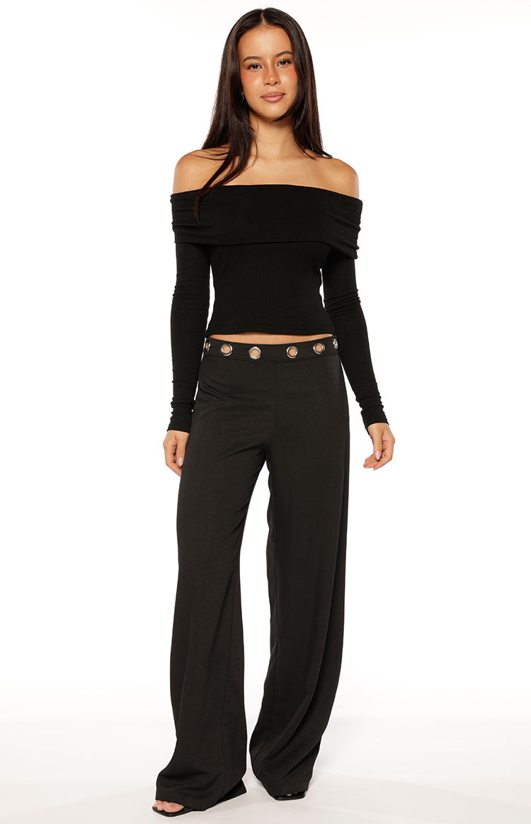 Devotion Black Eyelet Straight Leg Pants — 3