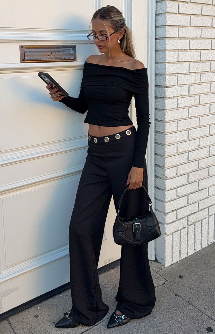 Devotion Black Eyelet Straight Leg Pants — 8
