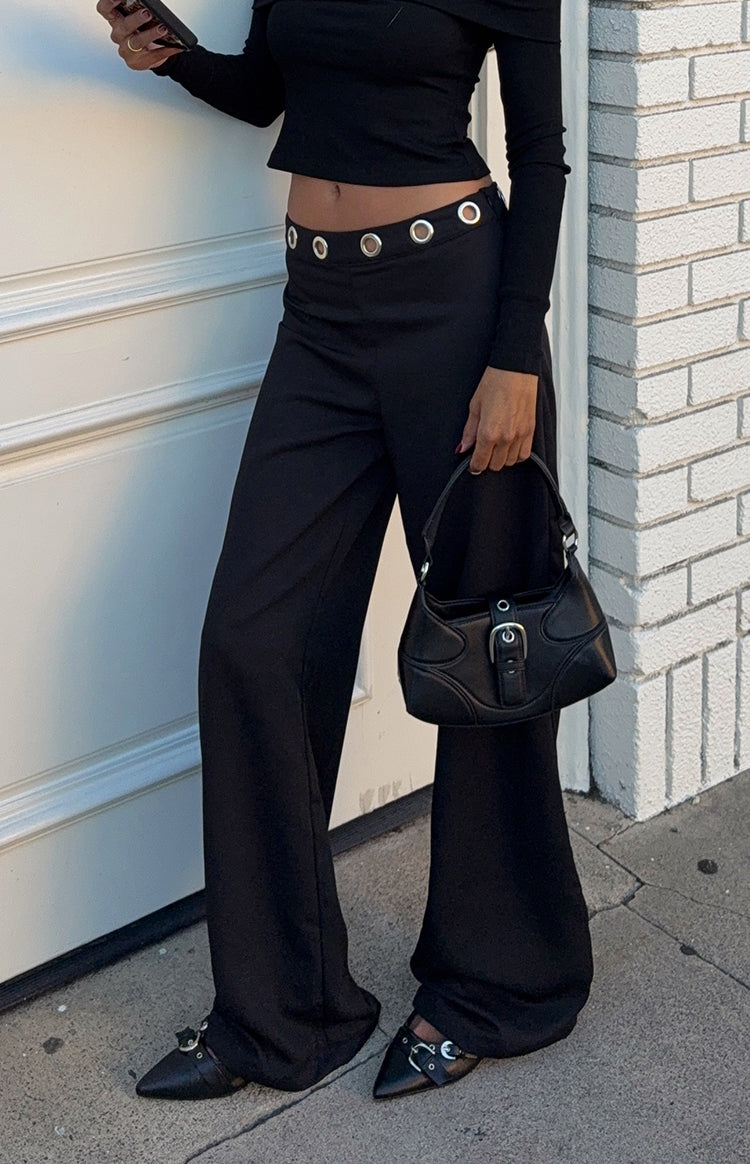 Devotion Black Eyelet Straight Leg Pants — 9
