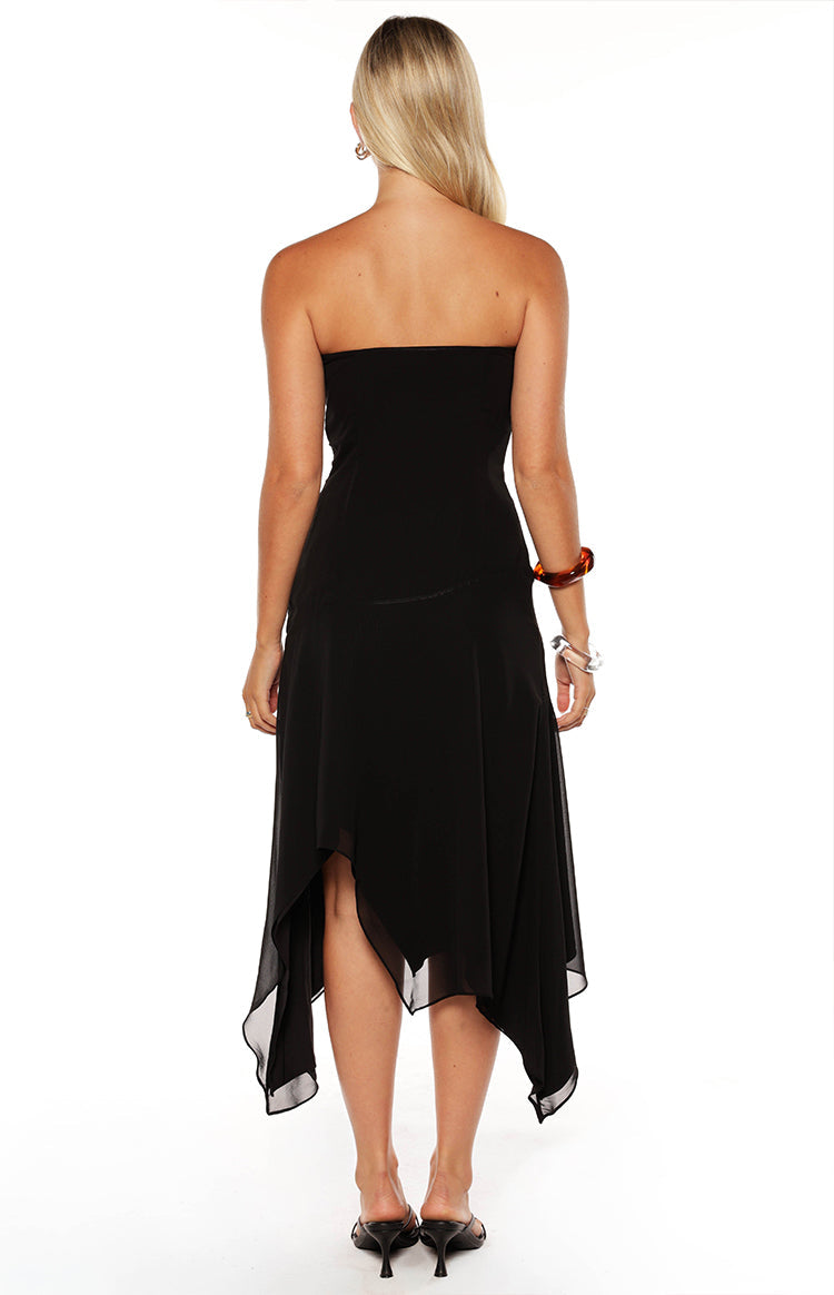 Jannah Black Strapless Hanky Hem Midi Dress — 6