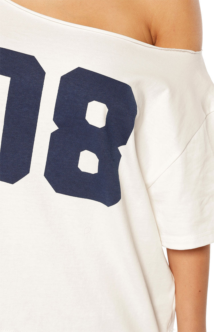 Amelie White Printed Off Shoulder Oversized Tee — 8