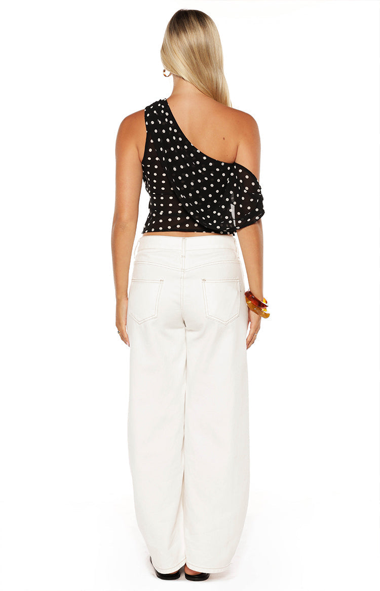 Khamie Black Polka Dot Off Shoulder Top — 9