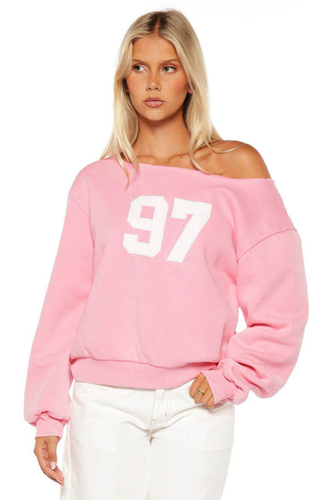Buffie Pink Wash Off Shoulder Sweater — 1
