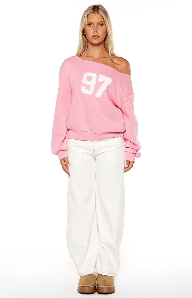 Buffie Pink Wash Off Shoulder Sweater — 5