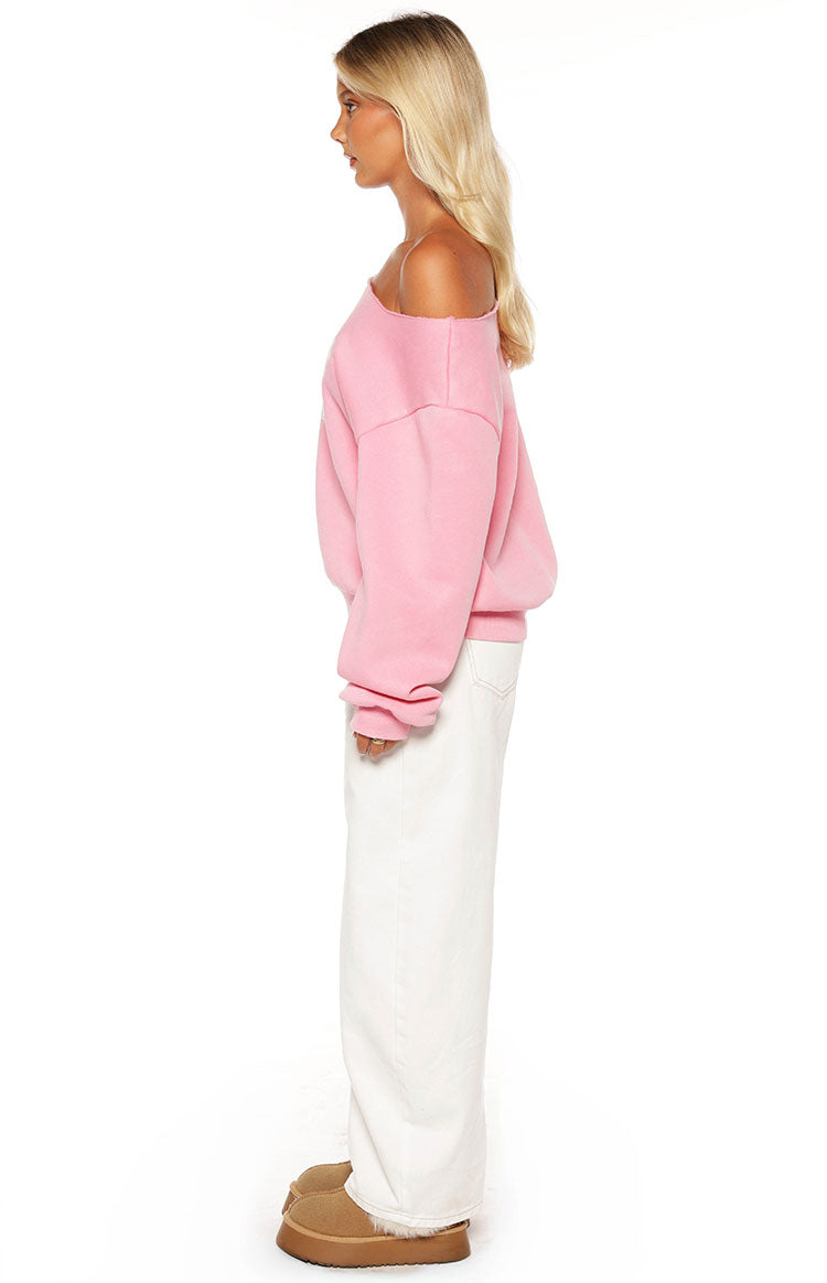 Buffie Pink Wash Off Shoulder Sweater — 6