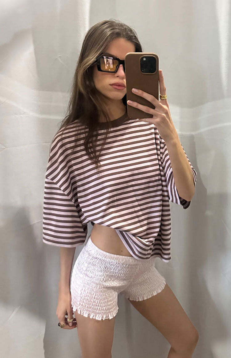 Lioness Bloom Short Sleeve Top Chocolate Blush Stripe — 2
