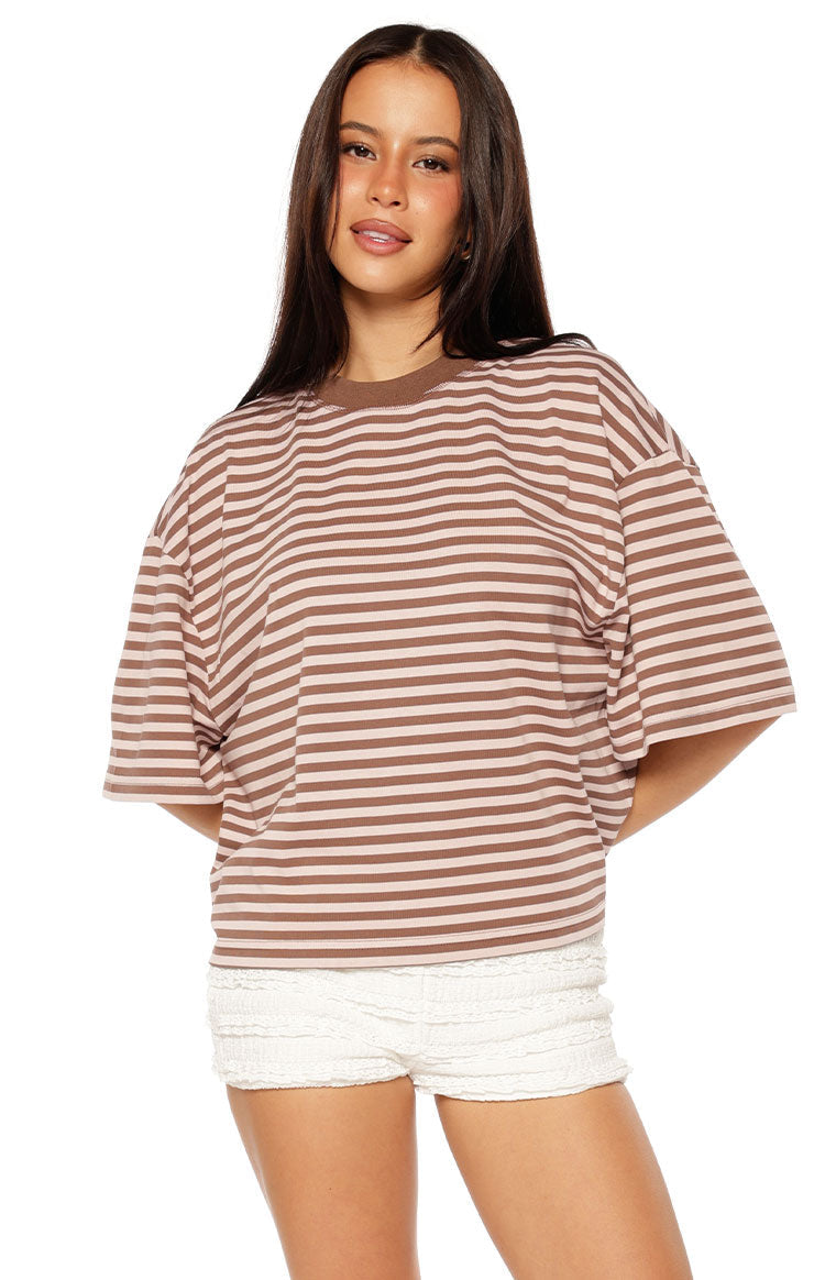 Lioness Bloom Short Sleeve Top Chocolate Blush Stripe — 1