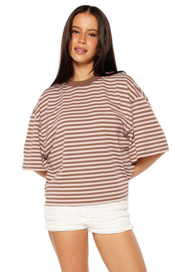 Lioness Bloom Short Sleeve Top Chocolate Blush Stripe — 1
