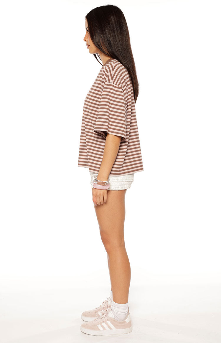 Lioness Bloom Short Sleeve Top Chocolate Blush Stripe — 4