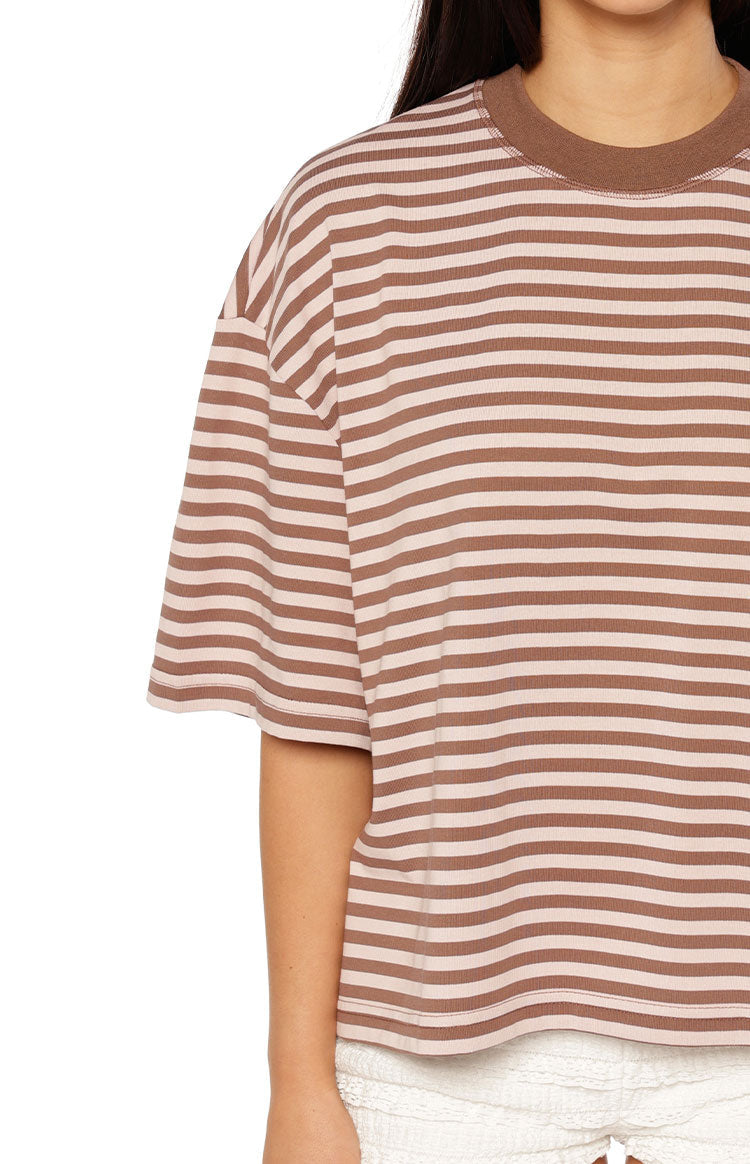 Lioness Bloom Short Sleeve Top Chocolate Blush Stripe — 6