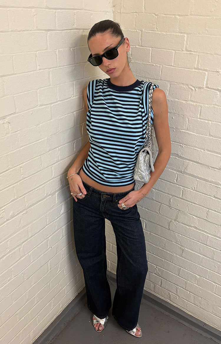 Lioness Bloom Short Sleeve Top Navy Sea Stripe — 1
