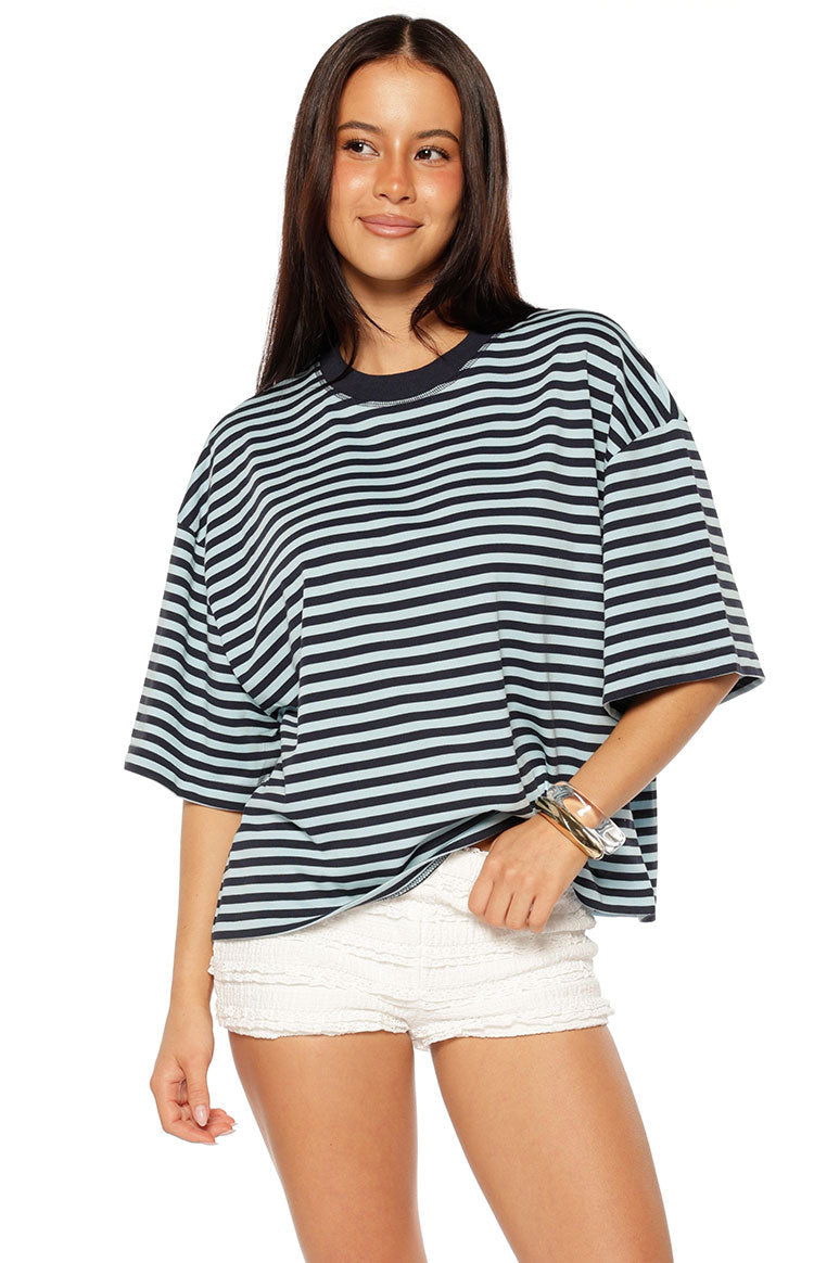 Lioness Bloom Short Sleeve Top Navy Sea Stripe — 1