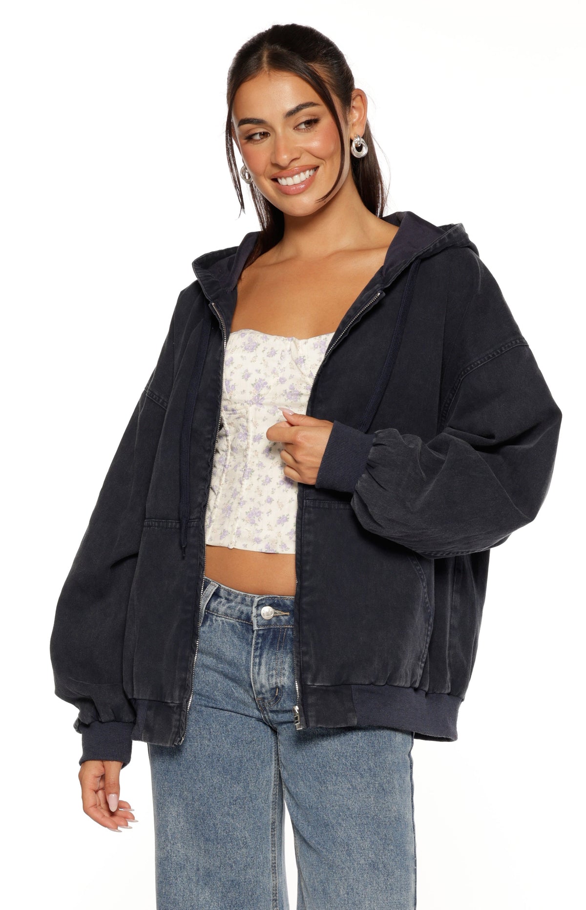 Tate Washed Navy Oversized Hooded Jacket — 11