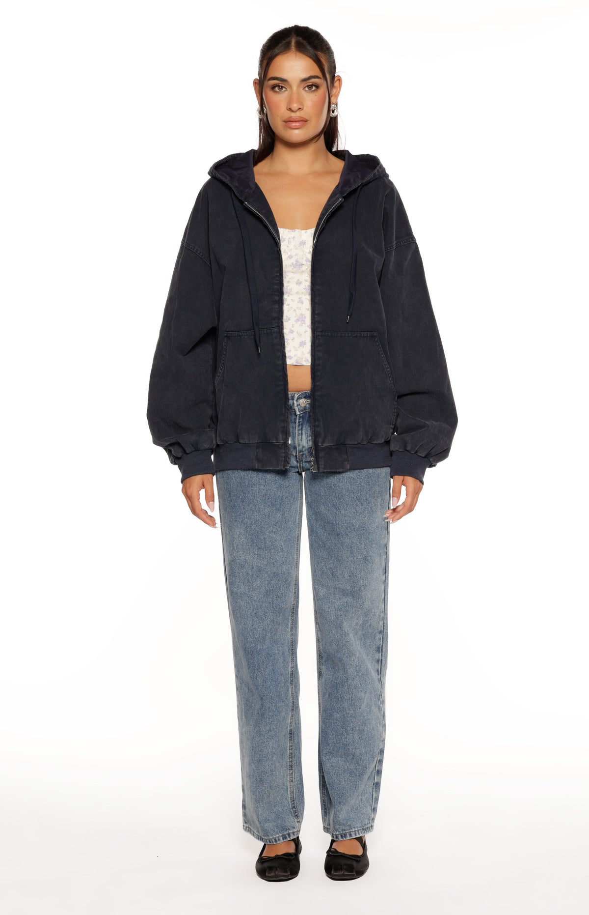 Tate Washed Navy Oversized Hooded Jacket — 12