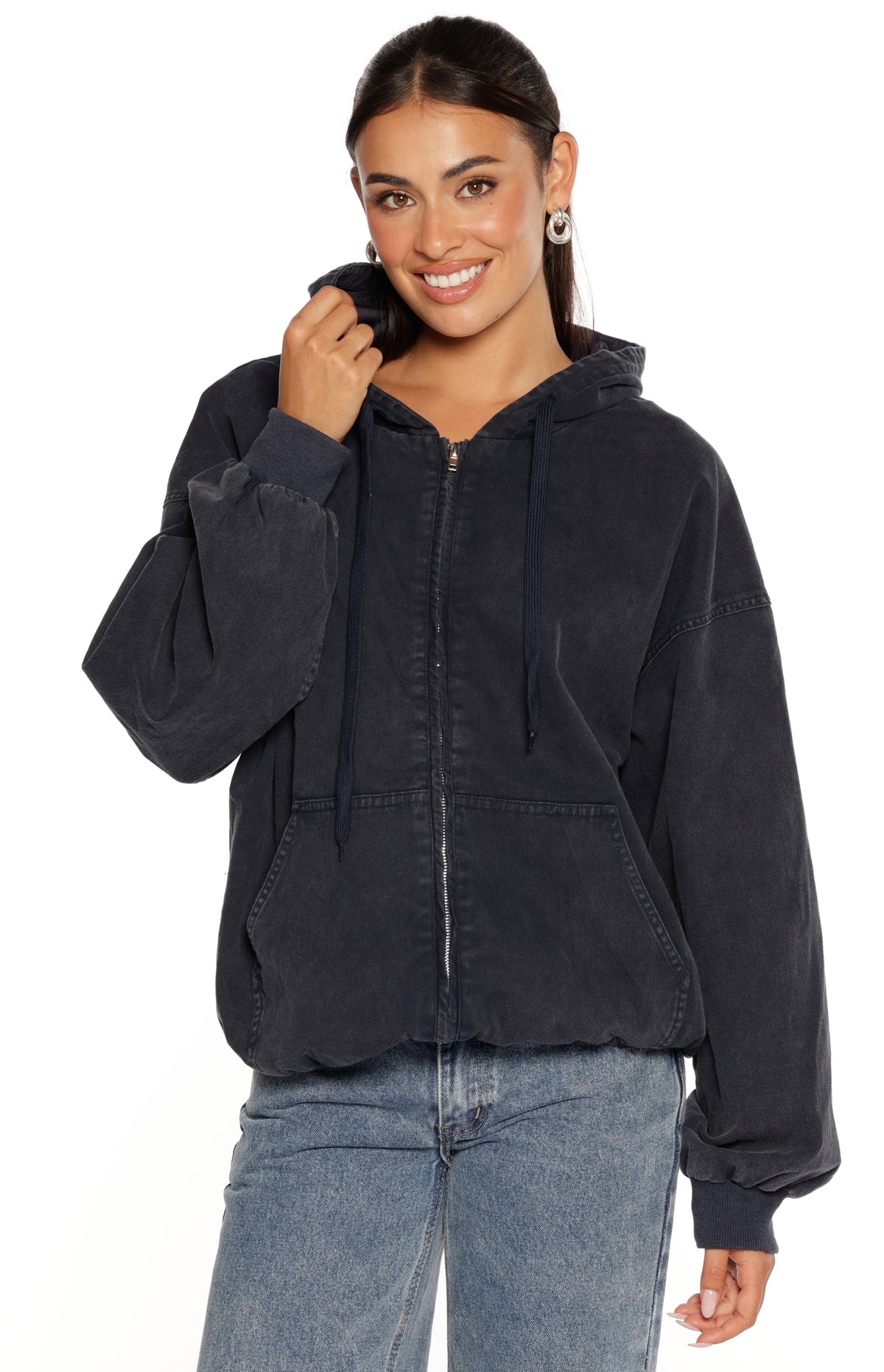 Tate Washed Navy Oversized Hooded Jacket — 15