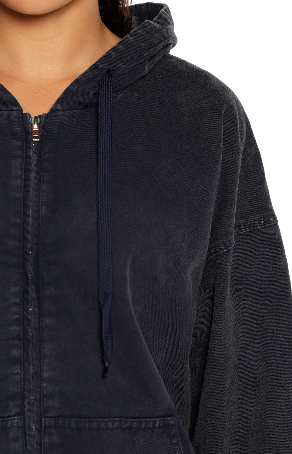 Tate Washed Navy Oversized Hooded Jacket — 16