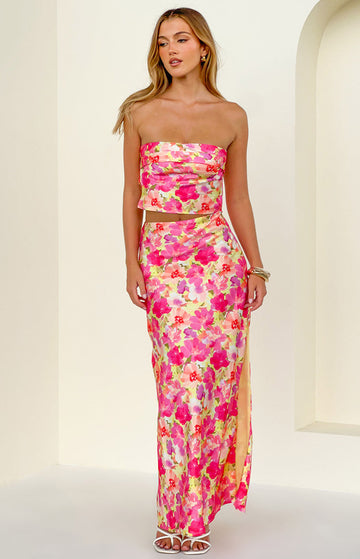 Genevieve Yellow Floral Pop Print Maxi Skirt — 1