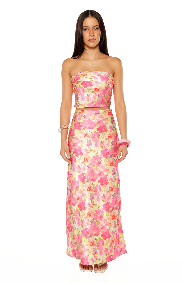 Genevieve Yellow Floral Pop Print Maxi Skirt — 6
