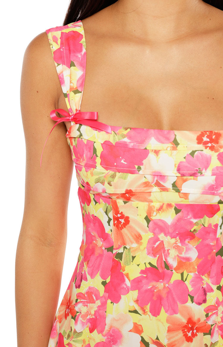 Layla Yellow Floral Pop Tie Back Mini Dress — 6