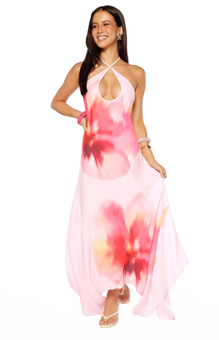 Elowen Pink Floral Halter Maxi Dress — 1