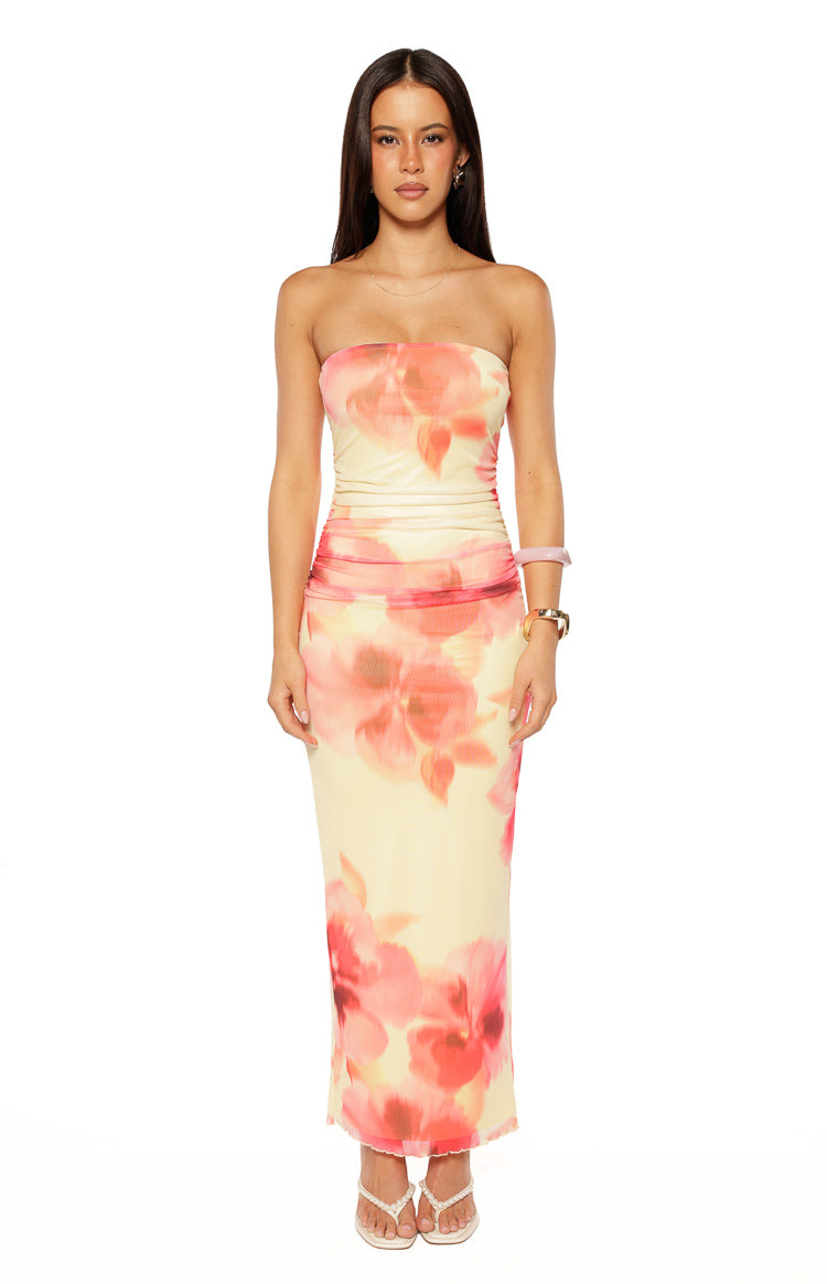 Imogen Yellow and Pink Floral Print Maxi Dress — 1