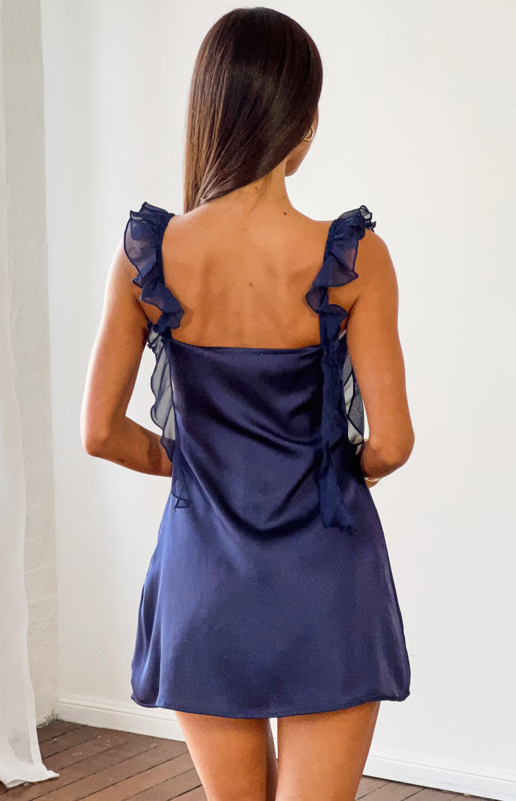 Joyce Navy Satin Mini Dress — 15