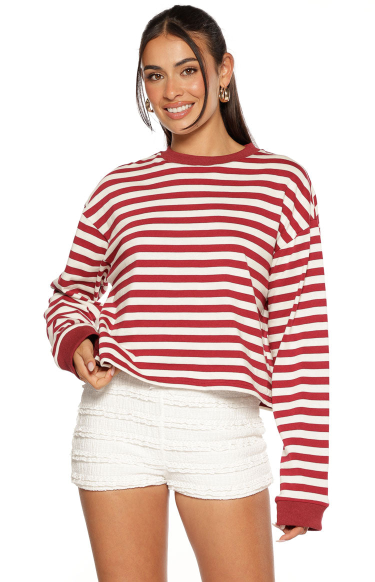 So Breezy Burgundy Stripe Long Sleeve Top — 2