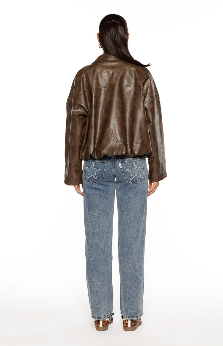 River Vintage Brown PU Bubble Hem Bomber Jacket — 7