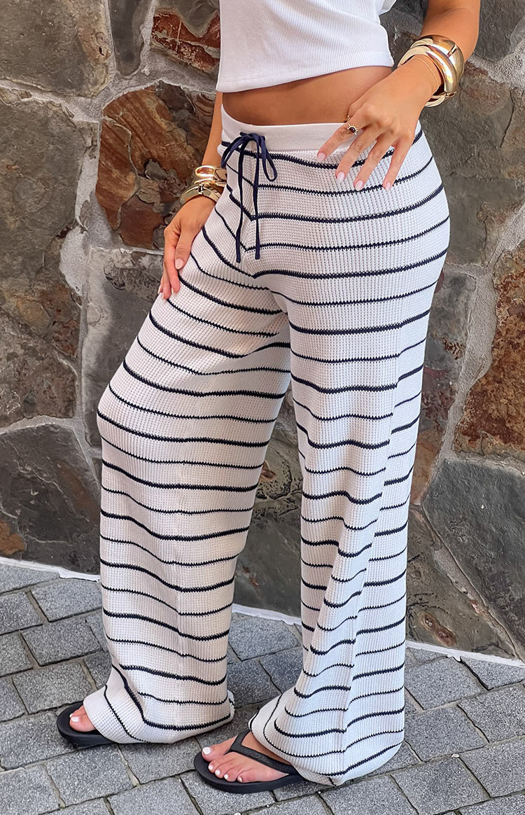 Maple White Navy Stripe Knit Pants — 4