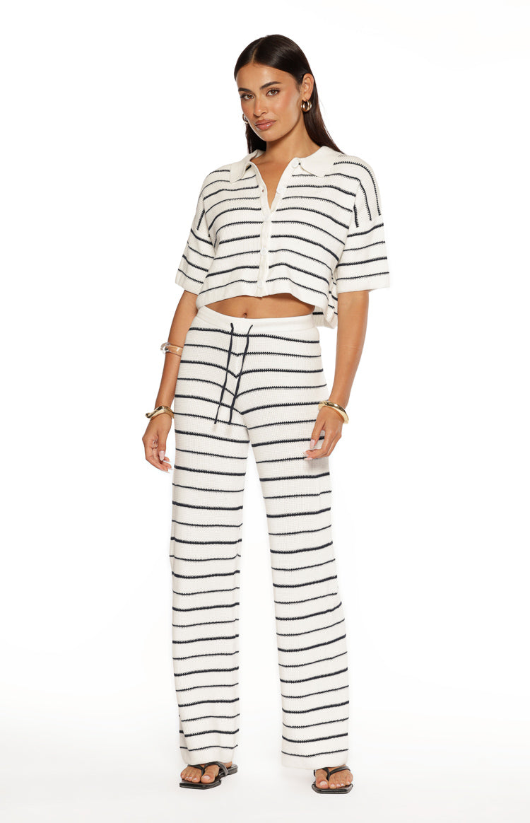Maple White Navy Stripe Knit Pants — 6