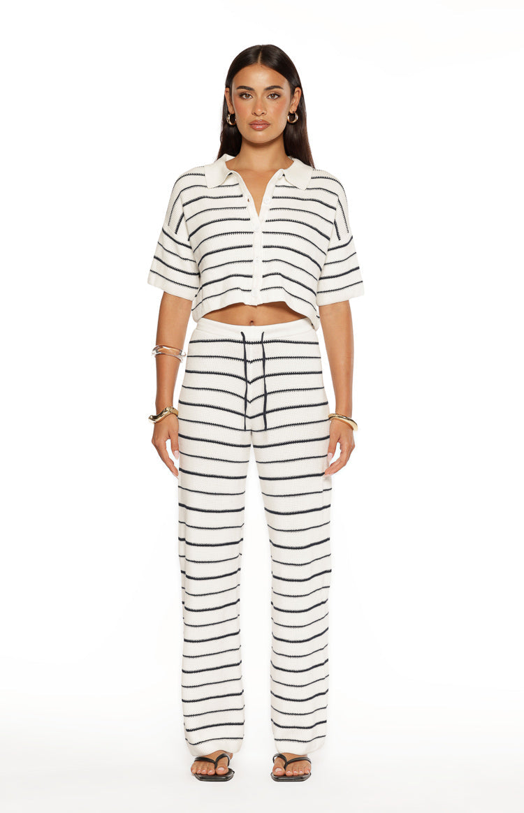 Maple White Navy Stripe Knit Pants — 7