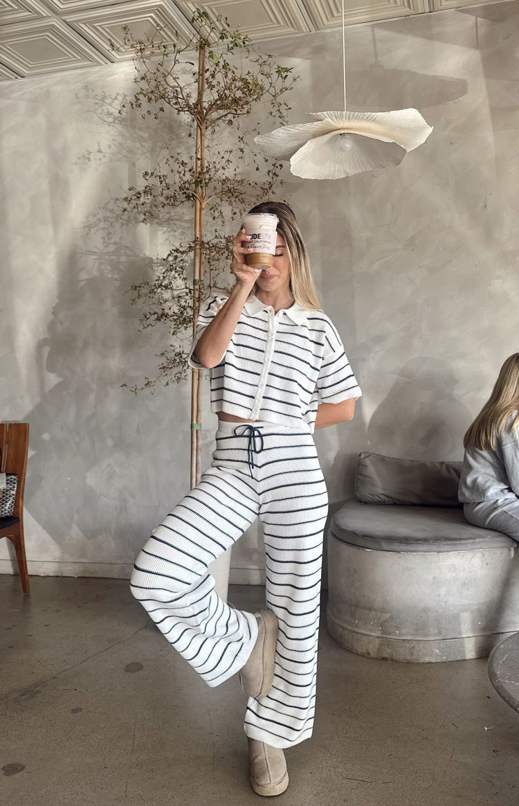 Maple White Navy Stripe Knit Pants — 14