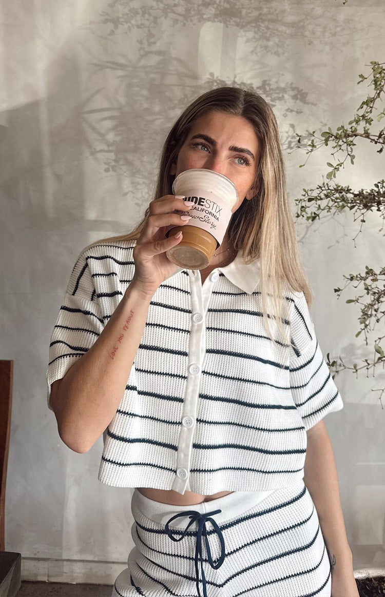 Maple White Navy Stripe Knit Pants — 16
