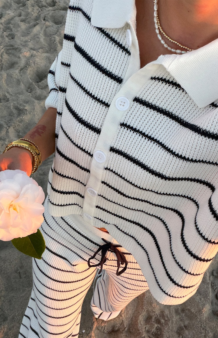 Maple White Navy Stripe Cropped Knit Sweater — 2