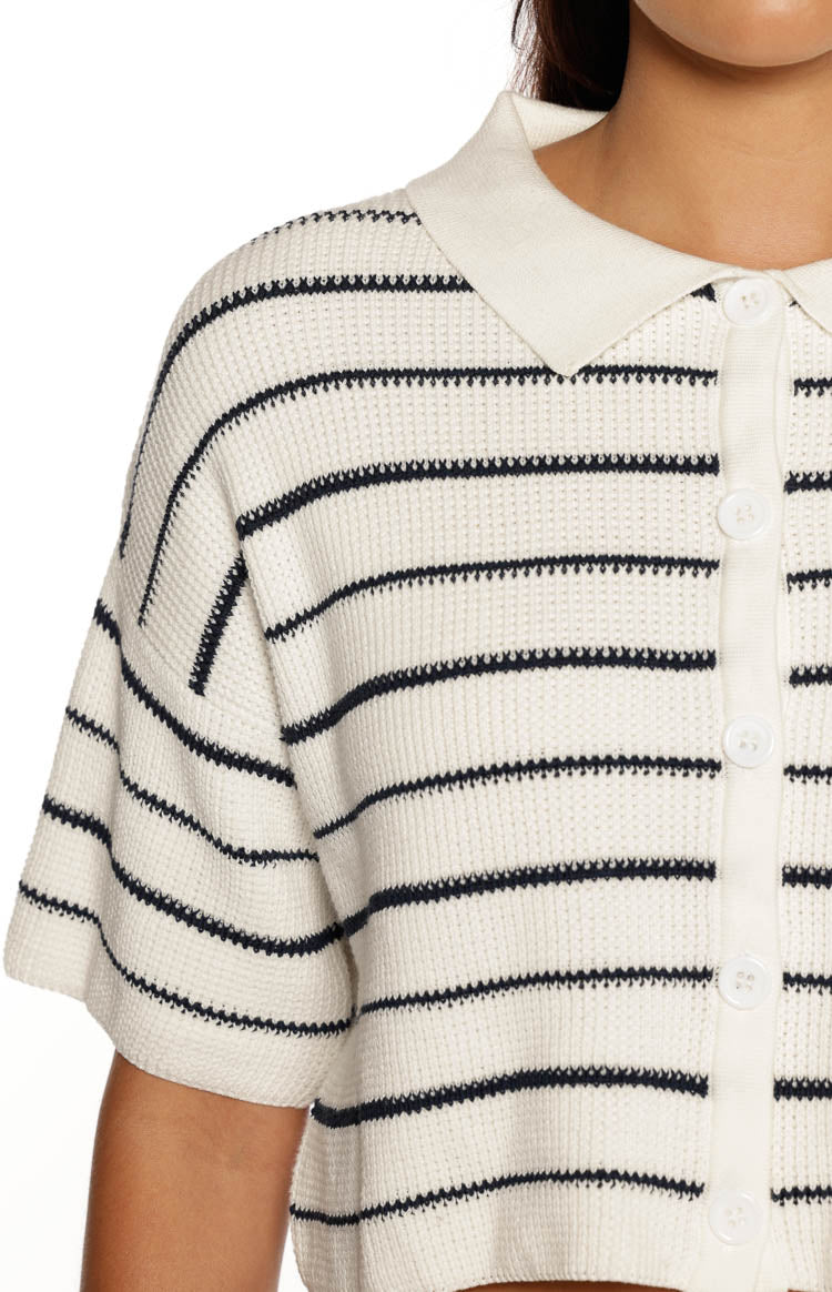 Maple White Navy Stripe Cropped Knit Sweater — 11