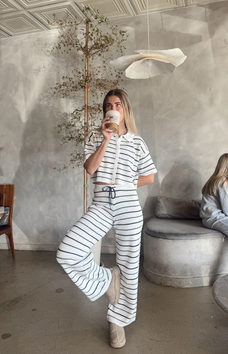 Maple White Navy Stripe Cropped Knit Sweater — 15