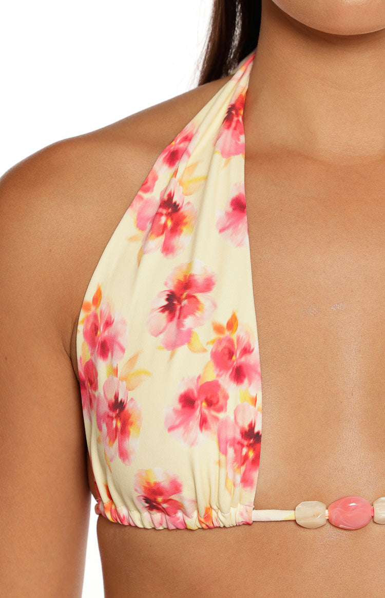 Sunbeam Yellow and Pink Floral Print Halter Bikini Top — 8