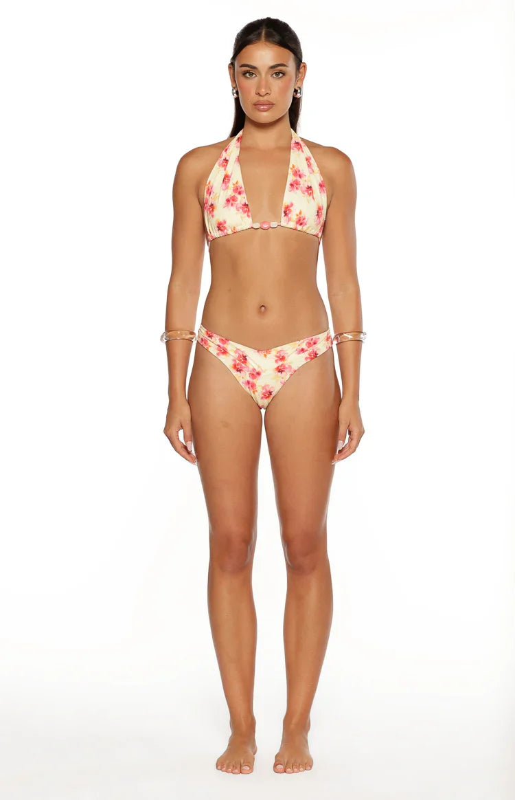 Coraya Yellow and Pink Floral Print Wrap Bikini Bottoms — 5