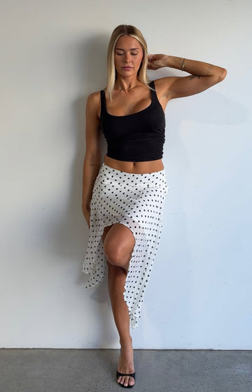 Khalea White Polka Dot Hanky Hem Midi Skirt — 1