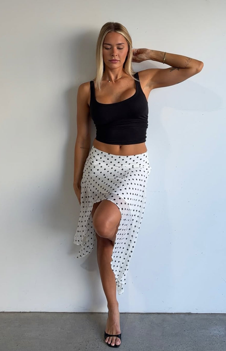 Khalea White Polka Dot Hanky Hem Midi Skirt — 1