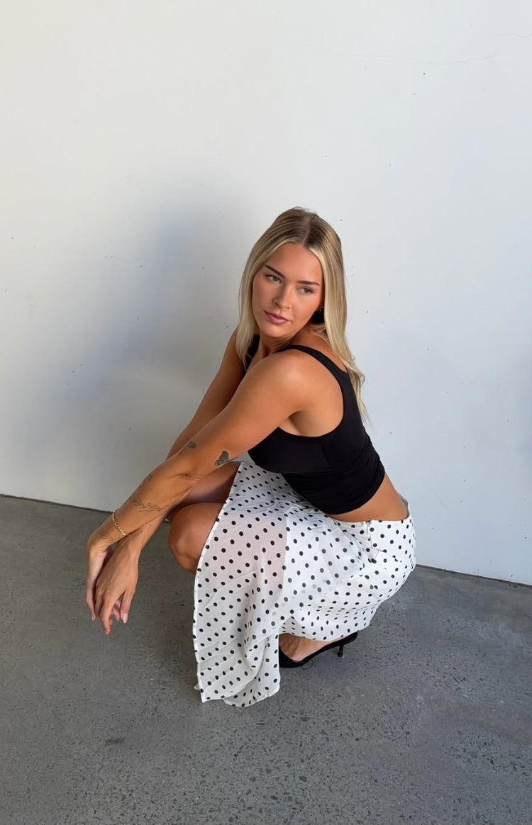 Khalea White Polka Dot Hanky Hem Midi Skirt — 1