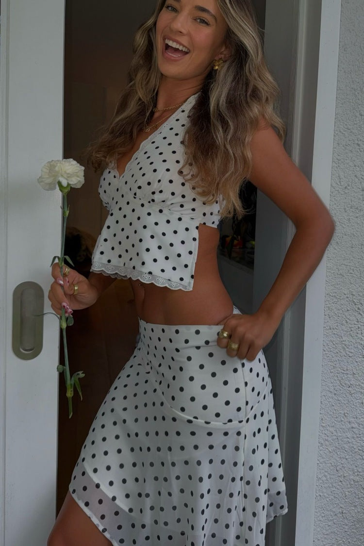 Khalea White Polka Dot Hanky Hem Midi Skirt — 8