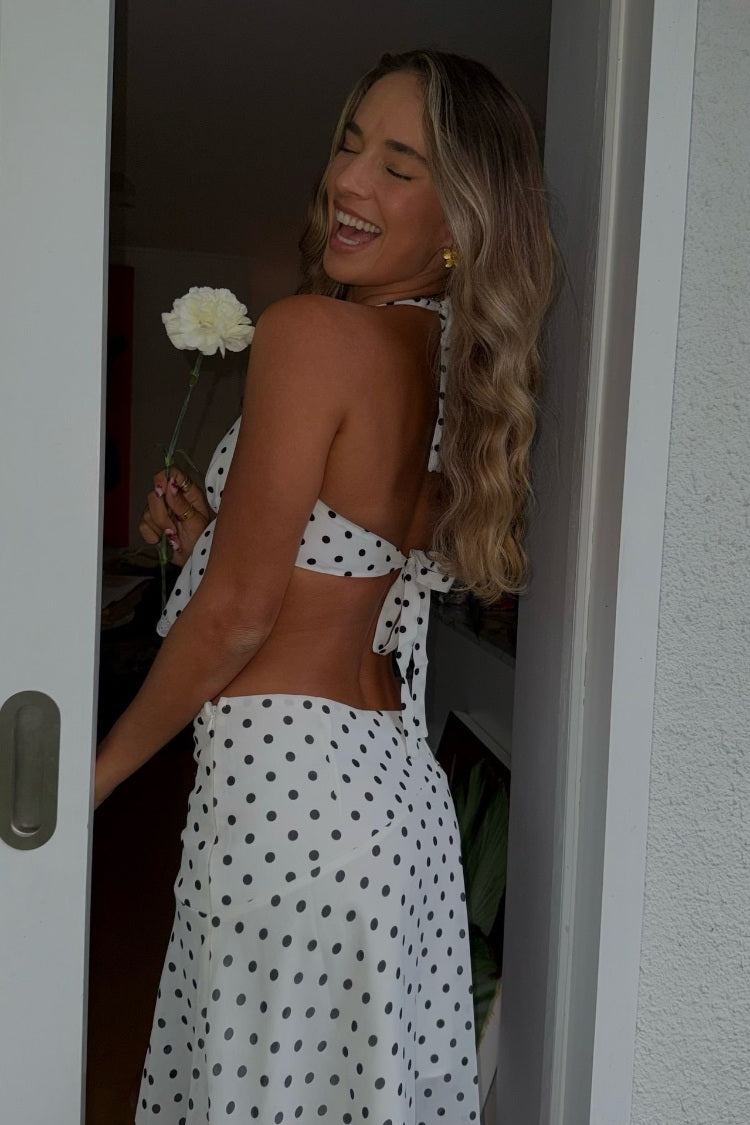 Khalea White Polka Dot Hanky Hem Midi Skirt — 9