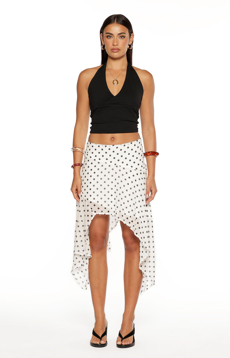 Khalea White Polka Dot Hanky Hem Midi Skirt — 13