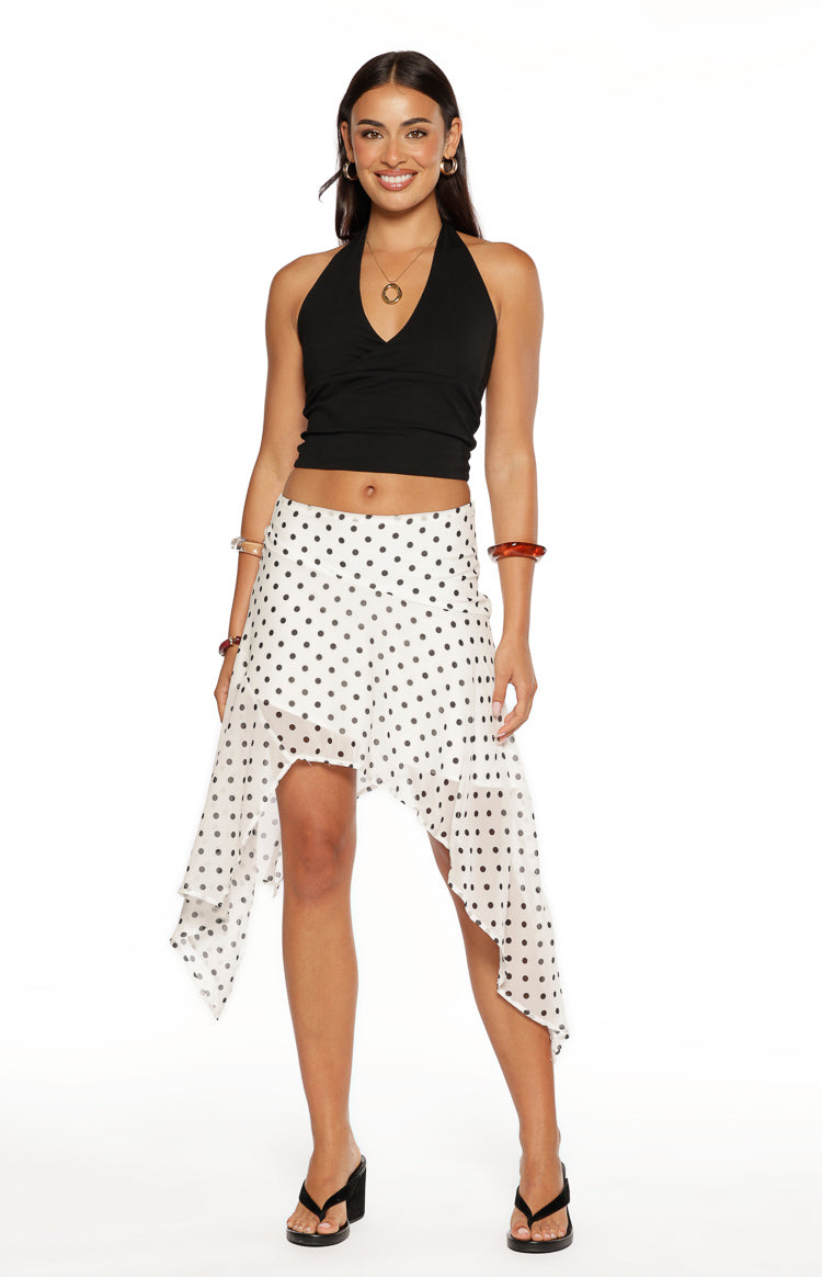 Khalea White Polka Dot Hanky Hem Midi Skirt — 14